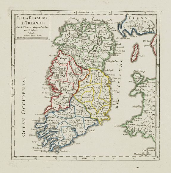 VAUGONDY,R. de, Isle et Royaume d'Irlande., antique map, old maps