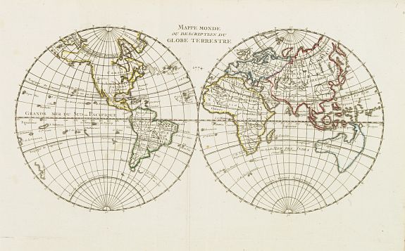 VAUGONDY, R. de, Mappe Monde ou Description du Globe Terrestre., antique map, old maps