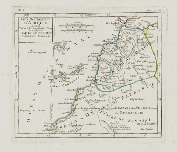 VAUGONDY, R. de, Cote Occidentale d'Afrique.. Canaries., antique map, old maps
