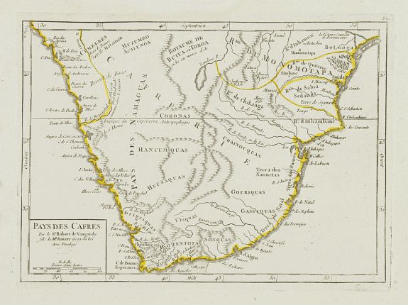 VAUGONDY, R. de, Pays des Cafres., antique map, old maps