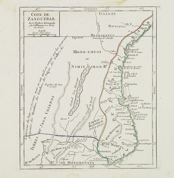 VAUGONDY, R. de, Cote de Zanguebar. . ., antique map, old maps