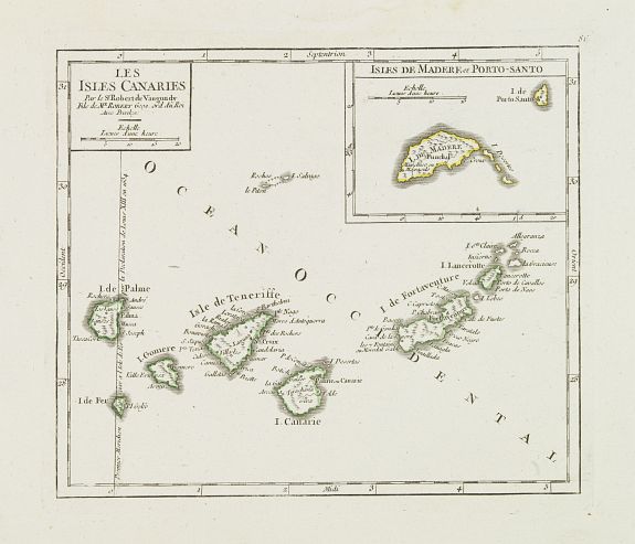 VAUGONDY, R. de, Les Isles Canaries. / Isles de Madere et Porto-Santo., antique map, old maps