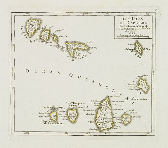 VAUGONDY, R. de, Les Isles du Cap-Verd. . ., antique map, old maps
