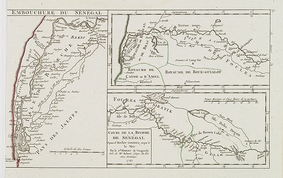 VAUGONDY, R. de, Cours de la Riviere de Sénégal. Depuis le Rocher Gouinea jusqu'à la Mer., antique map, old maps