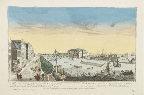 OVERTON, H. / BASSET,  A view of the Admiralty at Amsterdam of the store houses, wharfes.. To the East India Company of Holland.., antique map, old maps