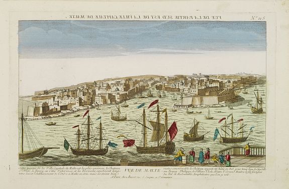 BASSET,  VUE DE MALTE. [View of Malta -Valetta]., antique map, old maps