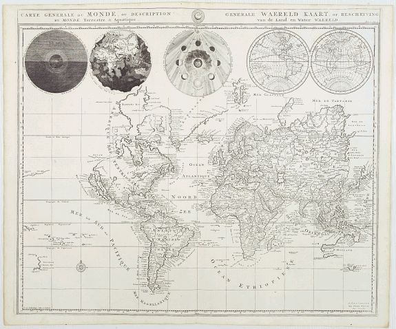 COVENS,J./ MORTIER,C., Carte générale du monde, ou description du monde Terrestre & Aquatique., antique map, old maps