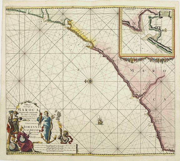 VAN KEULEN,J., Nieuwe Pascaert van de Kust van Maroca en Zanhaga.., antique map, old maps