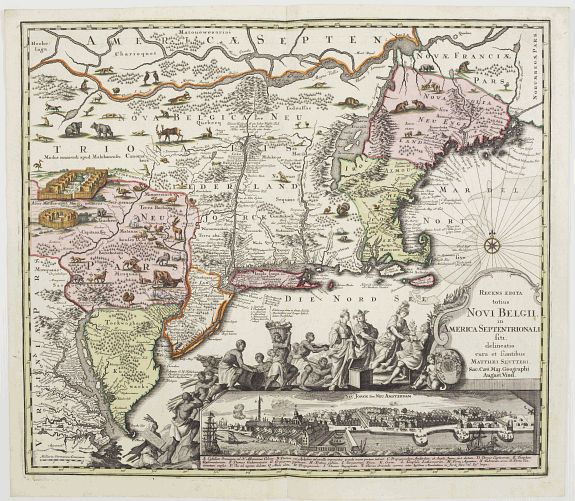 SEUTTER, M., Recens edita totius Novi Belgii in America Septentrionali., antique map, old maps