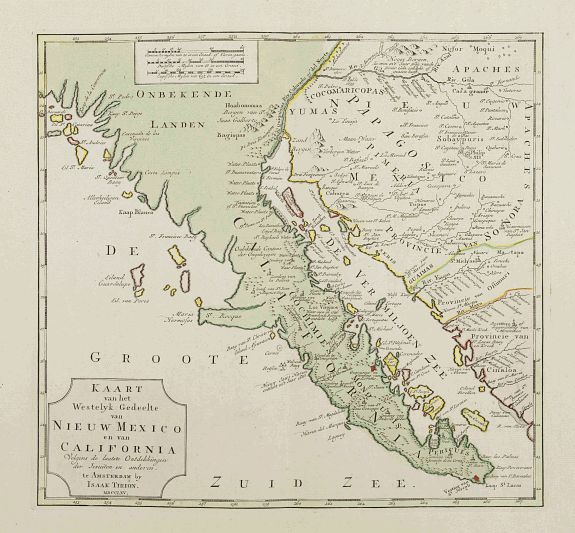 TIRION,I., Kaart van het Westelyk gedeelte van Nieuw Mexico .., antique map, old maps