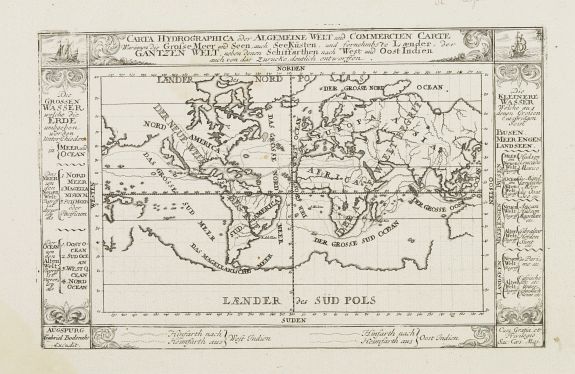 BODENEHR,G., Carta Hydrographica oder algemeine Welt und Commercien Carte.., antique map, old maps