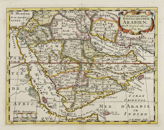 SANSON, N., 't Steenachtige, Woest, en Gelukkig Arabien., antique map, old maps