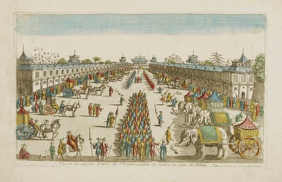 MONDHARE, Vue de la superbe Entrée de l'Embassadeur de Siam a la Cour de Pekin., antique map, old maps