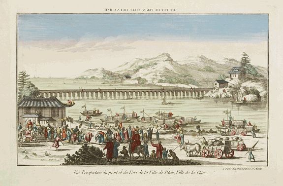 DAUMONT, Vue Perspective du pont et du Port de la Ville de Pekin, Ville de la Chine., antique map, old maps