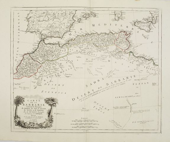 SANTINI, P. / REMONDINI, M., Carte de la Barbarie, contenant les Royaumes de Maroc, de Fez, d'Alger, de Tunis et de Tripoli.., antique map, old maps