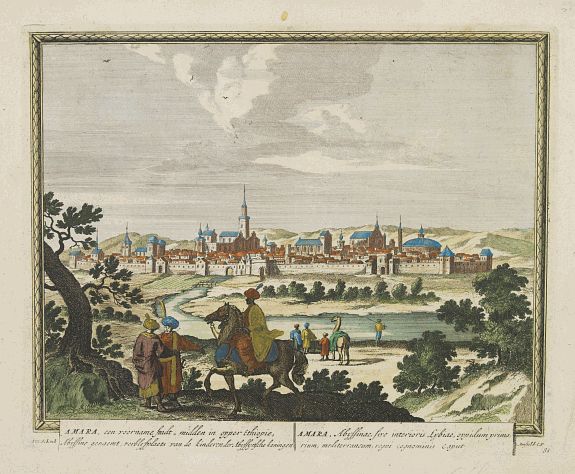 SCHENK, P., Amara, een voorname stadt midden in opper Ethiopie, Abyssine genaamt, .., antique map, old maps