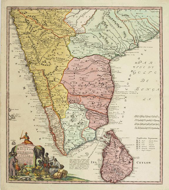 HOMANN HEIRS., Peninsula Indiae Malabar Coromandel Ceylon., antique map, old maps