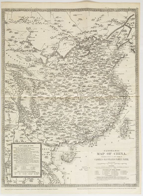 BECKER, L.M., Panoramic map of China. Published with No.16, new series of Cassell's illustrated family paper., antique map, old maps