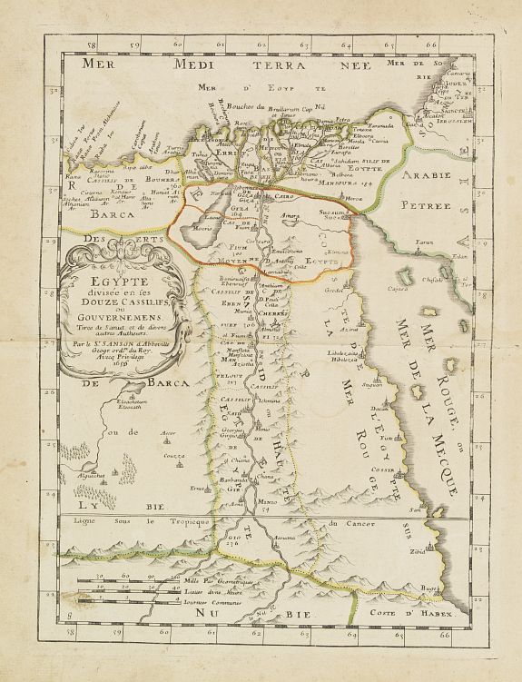 SANSON, N., Egypte divisée en ses douze cassilifs, ou gouvermens. . ., antique map, old maps