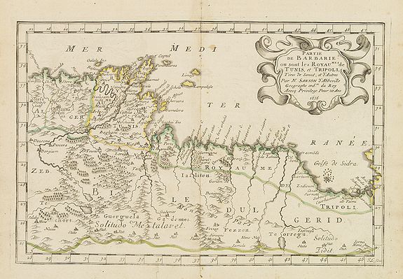 SANSON, N., Partie de la Barbarie ou sont les royaumes de Tunis et Tripoli. . ., antique map, old maps