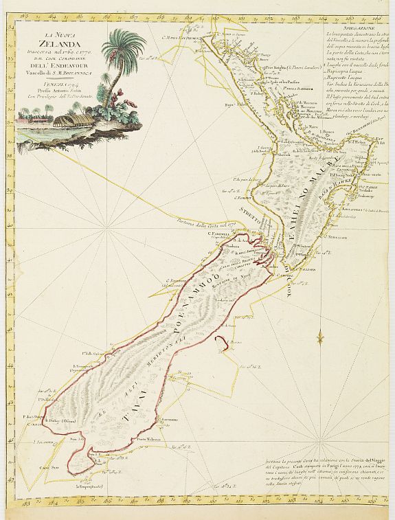 ZATTA, A., La Nuova Zelanda tracorsa nel 1769 e 1770 dal Cook commandante dell' Endeavour Vascello di S.M.Britannica., antique map, old maps
