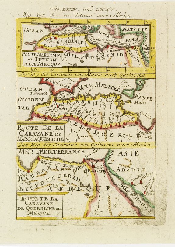 MALLET, A.M., Derr weg der carovane von Maroc nach Mecha et nach Quibriche . ., antique map, old maps
