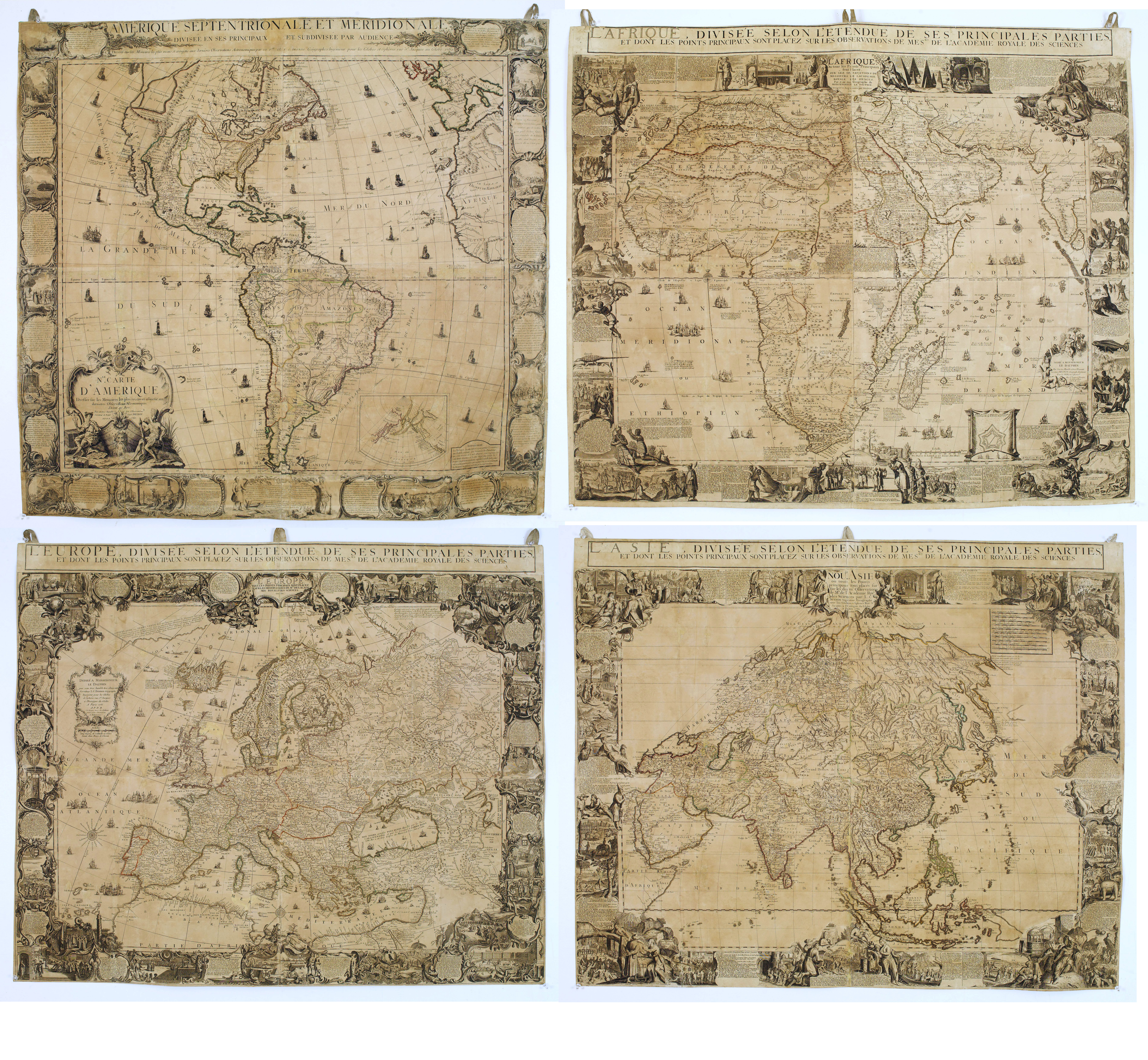 DESNOS, L.C., Matching set of four wallmaps of America, Asia, America, Europe., antique map, old maps