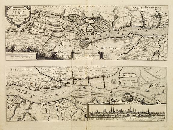 JANSSONIUS,J.,  Nobilis Fluvius Albis.. Emporium Hamburgum., antique map, old maps