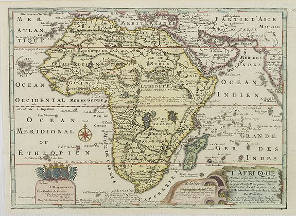 DE FER, N., L'Afrique Dressée selon les dernieres relat. et suivant . . ., antique map, old maps