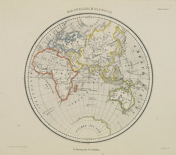 SCHOLTENS, A.L.,  Oostelijk Halfrond. [Eastern hemisphere], antique map, old maps