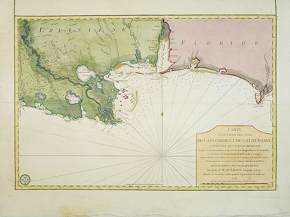 DÉPÔT GÉNÉRAL DE LA MARINE, Carte d'une Partie des Cotes de la Floride et de la Louisiane, Contenant le Cours du Mississipi..., antique map, old maps
