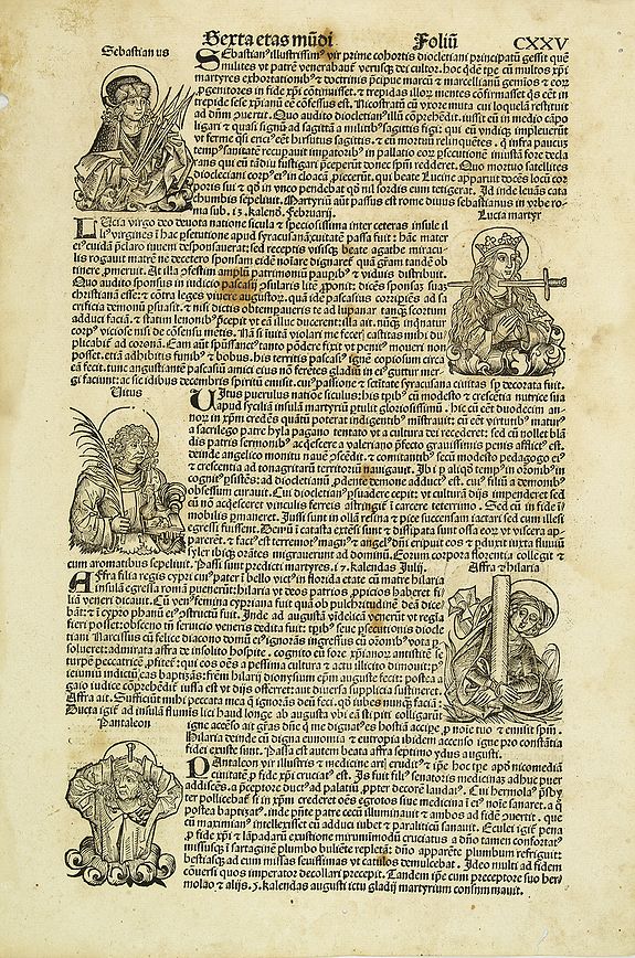 SCHEDEL, H.,   [Text page with Saints and Martyrs, folio CXXV ]., antique map, old maps