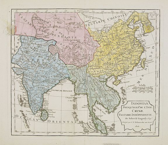 VAUGONDY, R. / DELAMARCHE., Indostan, presqu'isles de l'Inde, Chine, Tartarie Indépendendante., antique map, old maps