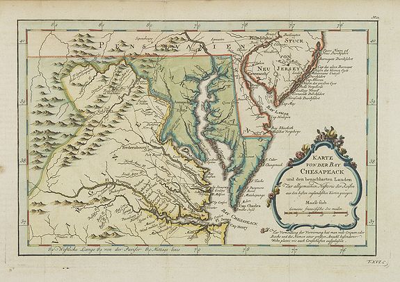 BELLIN, J.N. / ARKSTEE / MERKUS,  Karte von der Bay Chesapeack und den benachbarten Landen. . ., antique map, old maps