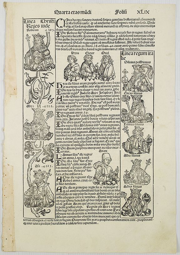 SCHEDEL, H.,  [Text page with Prophets and Kings, Quarta Etas Mudi. Foliu. XL IX ]., antique map, old maps
