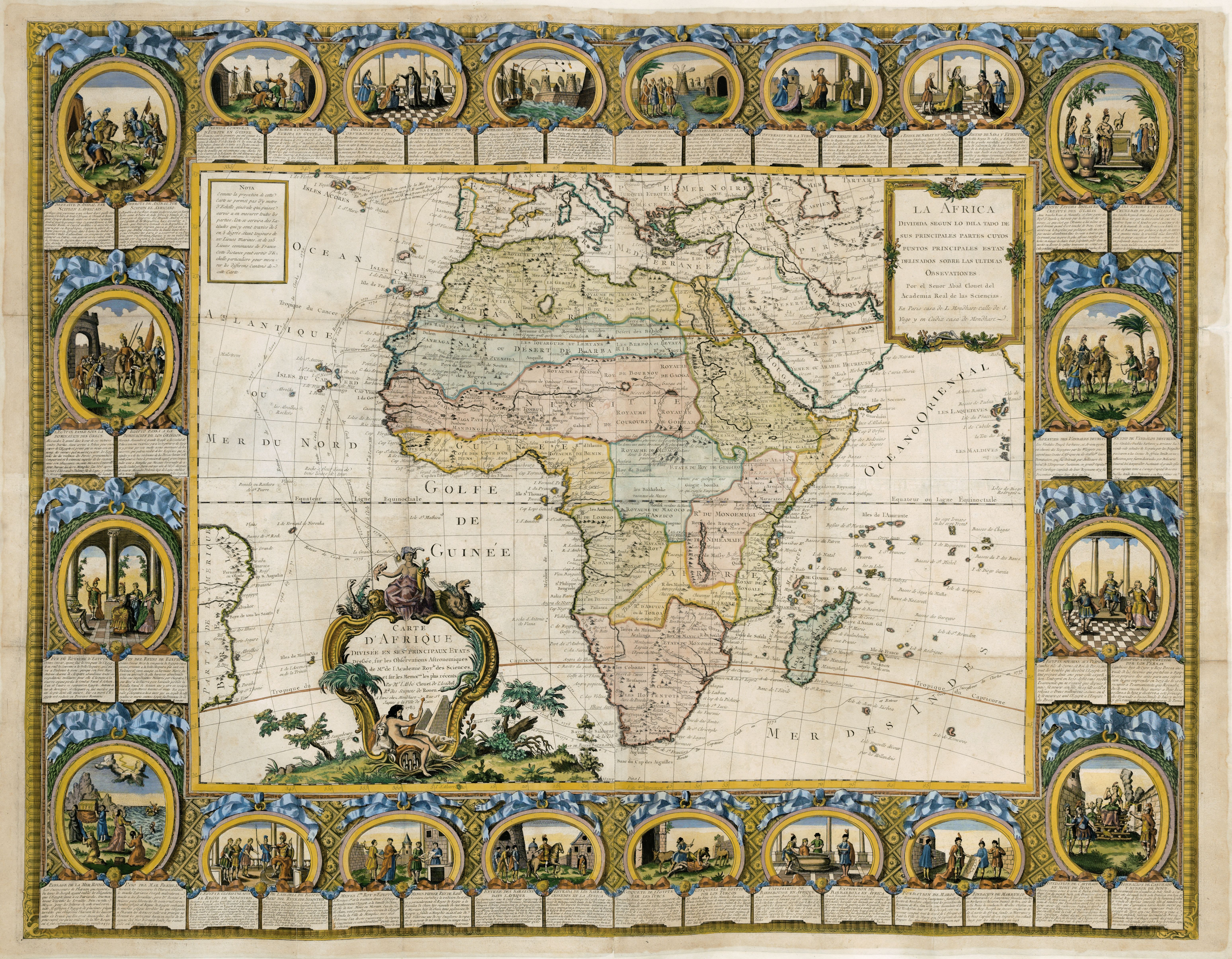 CLOUET, J. B. L. abbé / MONDHARE, L., Carte d'Afrique divisée en ses principaux Etats… / La Africa dividida segun lo dila de sus principales partes…, antique map, old maps