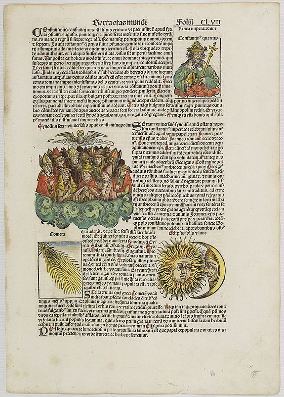 SCHEDEL, Hartmann.,  [Text page with Martyrs. Terta Etas Mundi. Foliu. CLVII ]., antique map, old maps