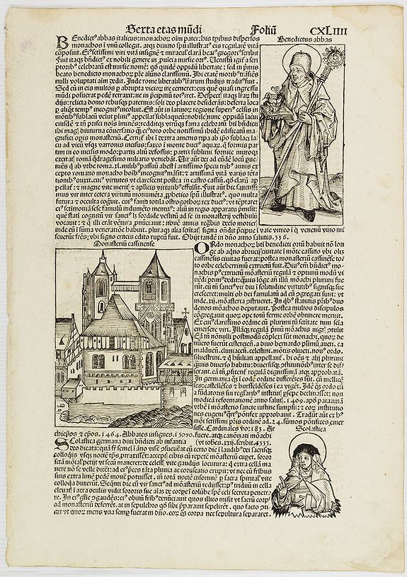 SCHEDEL, Hartmann.,  [Text page with Saints,  Kings and Popes.] Terta Etas Mundi. Foliu. CXLIIII, antique map, old maps