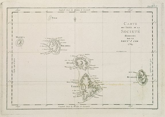 COOK, Captain James., Carte des Isles de la Societé découvertes par le Lieut.t J. Cook 1769., antique map, old maps