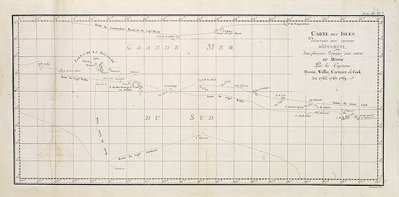 COOK, Captain James., Cartes des Isles découvertes aux environs d'Otahiti . . .par les Capitaines Byron, Wallis, Carteret et Cook en 1765, 1767, 1769. Tome III Pl. 3., antique map, old maps