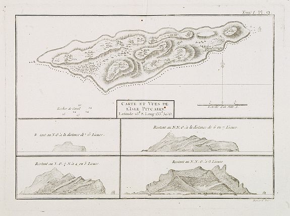 COOK, Captain James.,  Carte et vues de l'Isle Pitcairn. [Tome I Pl. 9.], antique map, old maps
