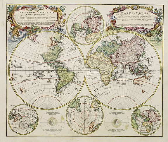 HOMANN HEIRS., Planiglobii Terrestris Mappa Universalis.. - Mappe-Monde qui represente les deux Hemispheres.., antique map, old maps