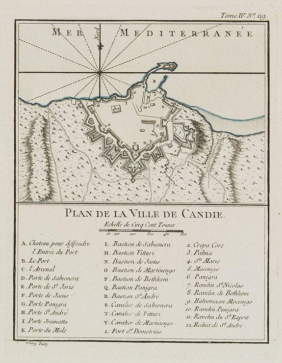 BELLIN, J.N.,  Plan de la Ville de Candie. [Ir�klion], antique map, old maps