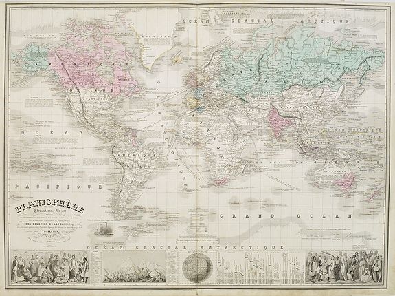 VUILLEMIN, A., Planisphère elémentaire et Illustré. . ., antique map, old maps