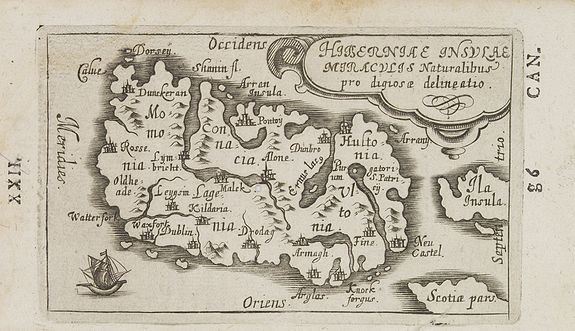 BUCELINI, G., Hiberniae Insulae miraculis naturalibus pro digiosae delineatio., antique map, old maps