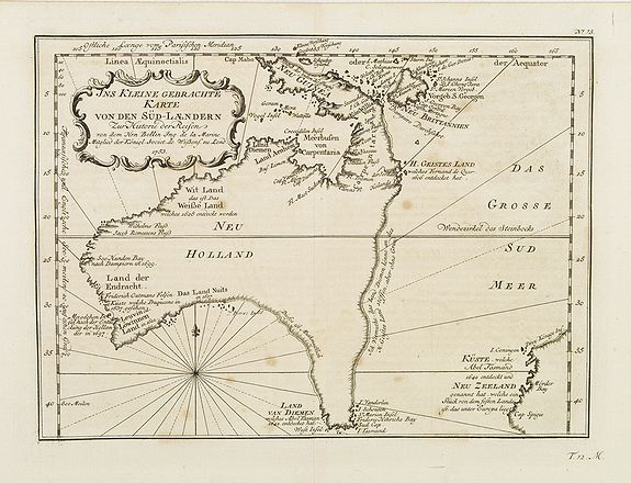 BELLIN, J.N., Ins Kleine Gebrachte Karte von den Sud-Laendern zur Histoire der Reisen. [Australia], antique map, old maps
