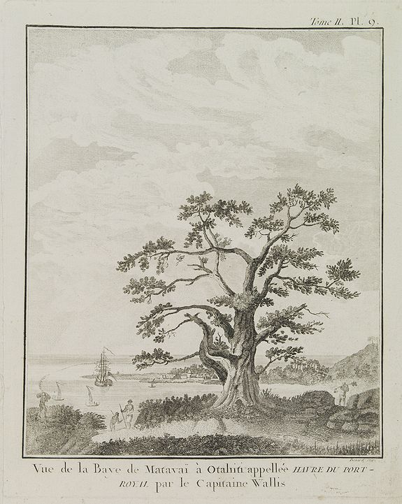 COOK, Captain James.,  Vue de la Baye de Matava� � Otahiti appell�e Havre du Port - Royal par le Capitaine Wallis.  [Tome II Pl. 9.], antique map, old maps