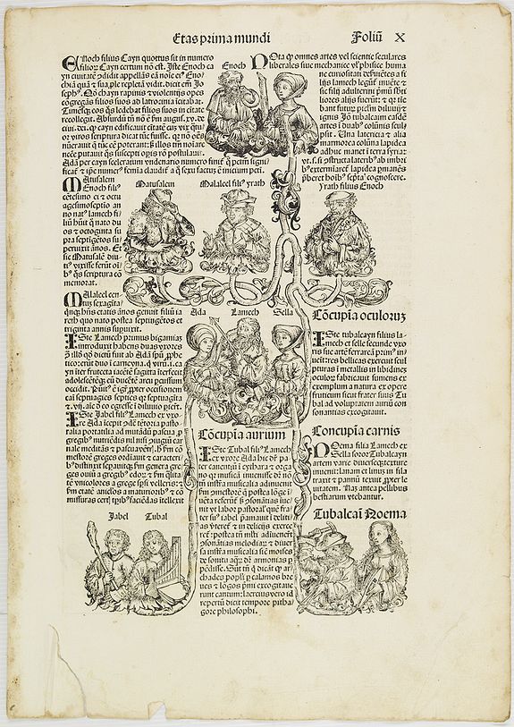 SCHEDEL, H.,  [Text page with historical personalities, Kings and Queens. Derwerlt. Blat. LXXXIX ]., antique map, old maps