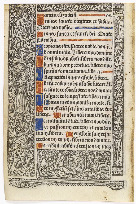 BOOK OF HOURS, Leaf on vellum from a printed Book of Hours., antique map, old maps