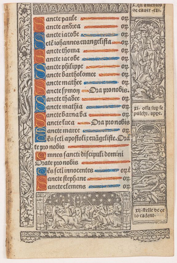 BOOK OF HOURS, Leaf on vellum from a printed Book of Hours., antique map, old maps